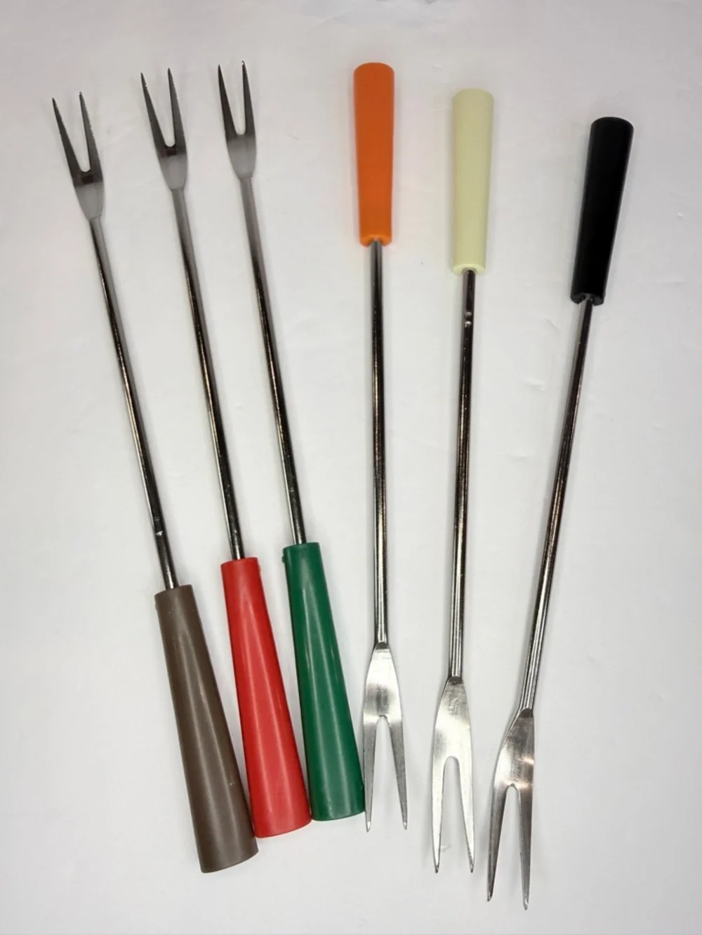 10 inch “Vintage Fondue Fork Set 6 Color Handle Retro 70s Appetizer Picks”